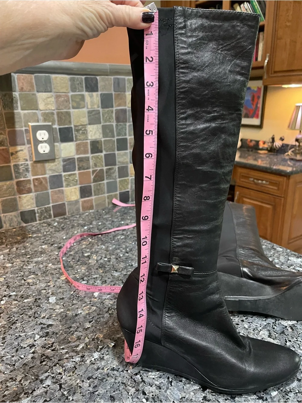 kate spade Black Castina Wedge Boots Leather Knee High 11 Italy